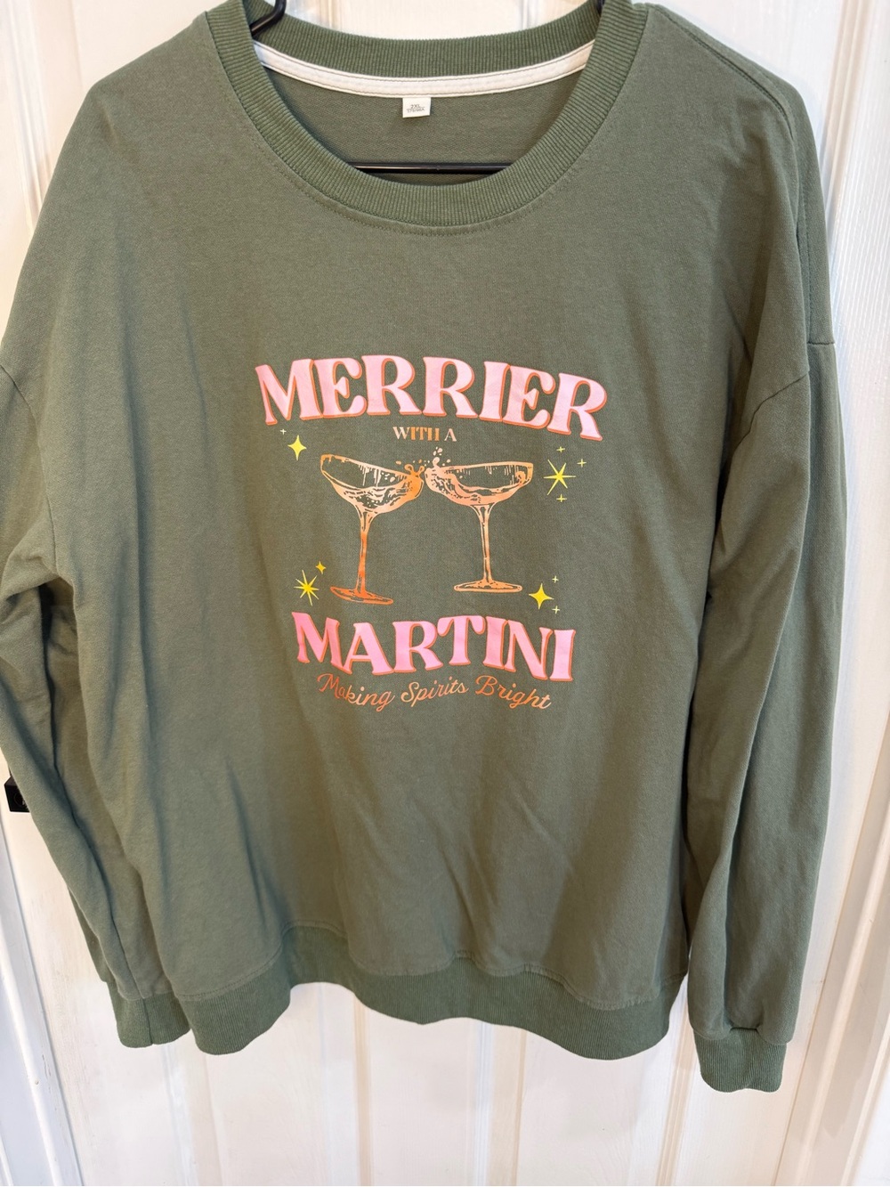 Merrier With A Martini Olive Green Graphic Sweatshirt